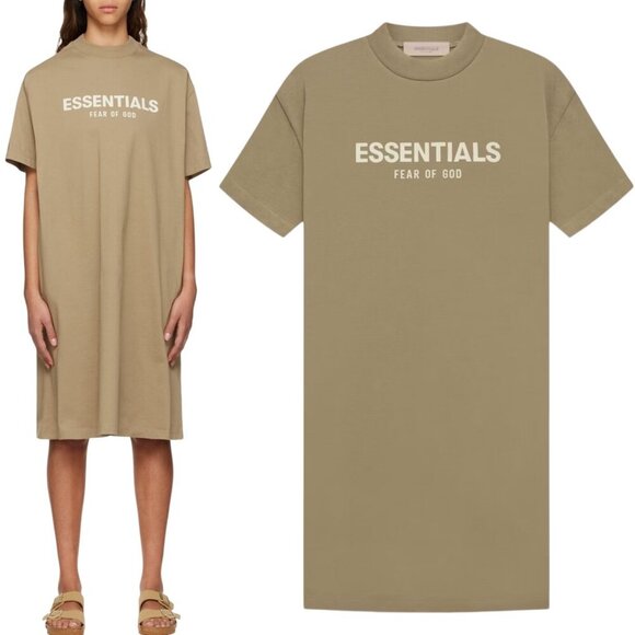 Essentials Fear of God - NWT Women’s Tee-Shirt Mini Dress In 'Oak' - Tan, Small - Picture 1 of 12
